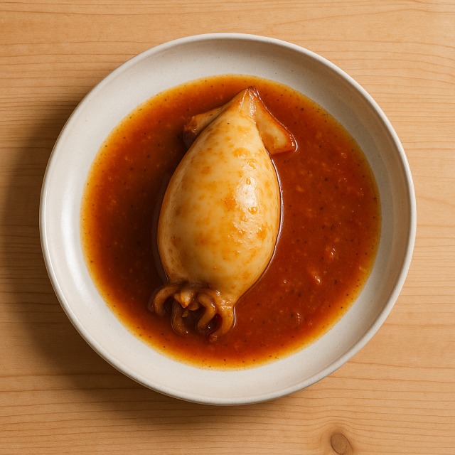 Le calamar farci avec sauce
